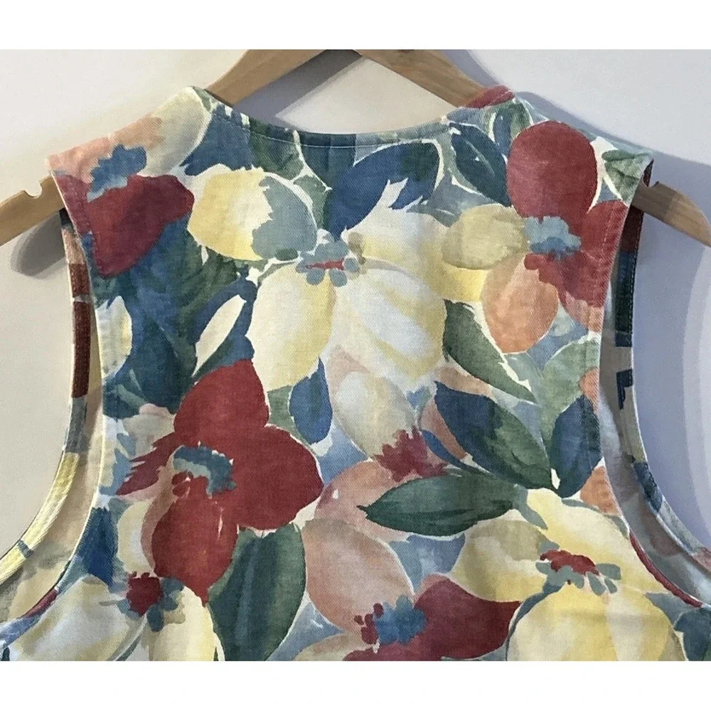 Women's Vintage ORVIS Denim Floral Print Cottagecore Button Front Vest‎ Large EC